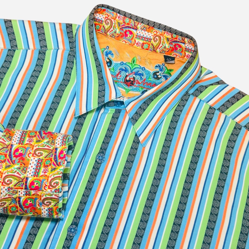 Robert Graham Mens L Striped Button Down Shirt Multicolor Paisley Long Sleeve